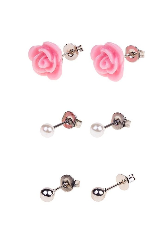Boucles d'oreilles Hila 2 Roses + 2 Nacres + 2 Argentées