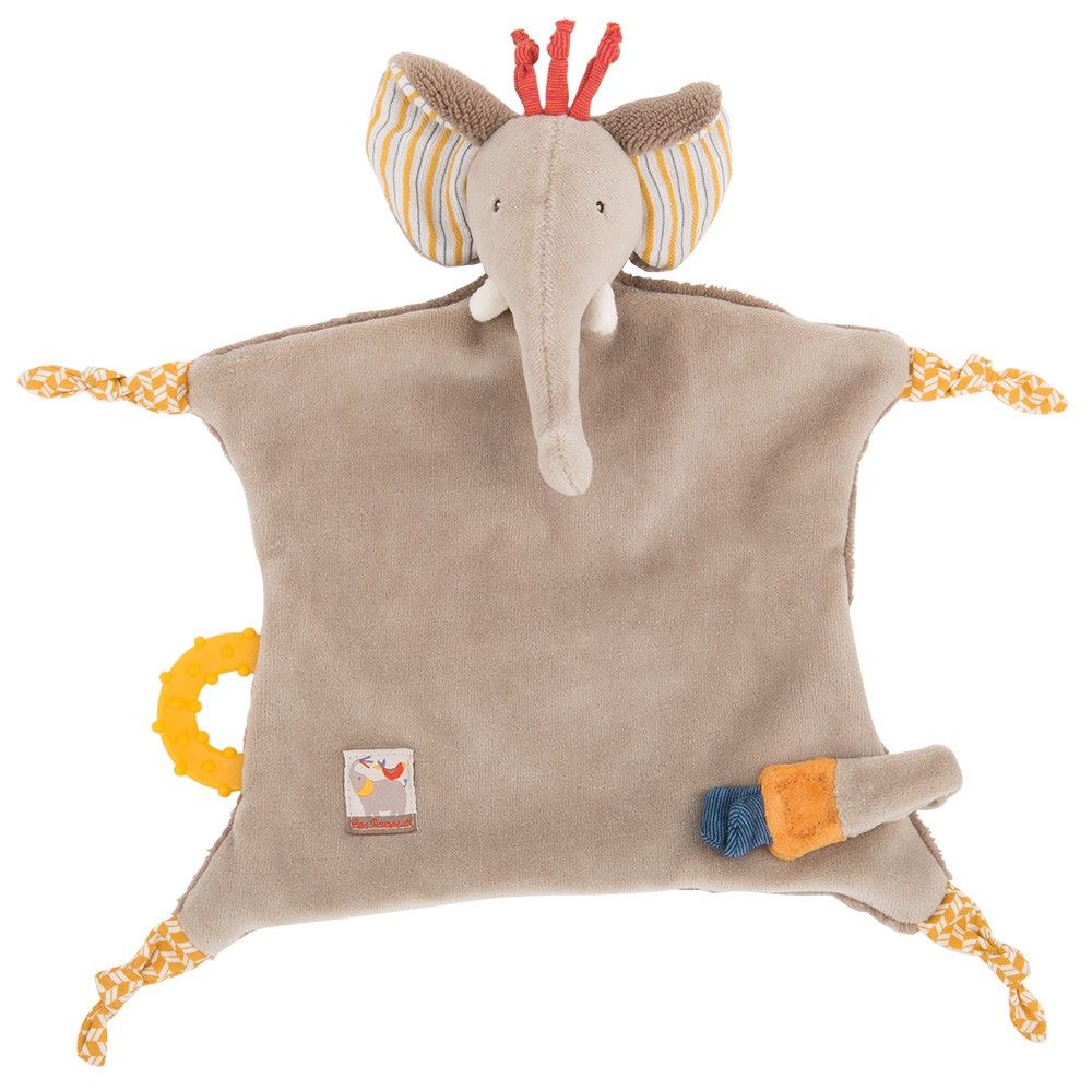 Doudou attache tétine éléphant Les Papoum (Moulin Roty)