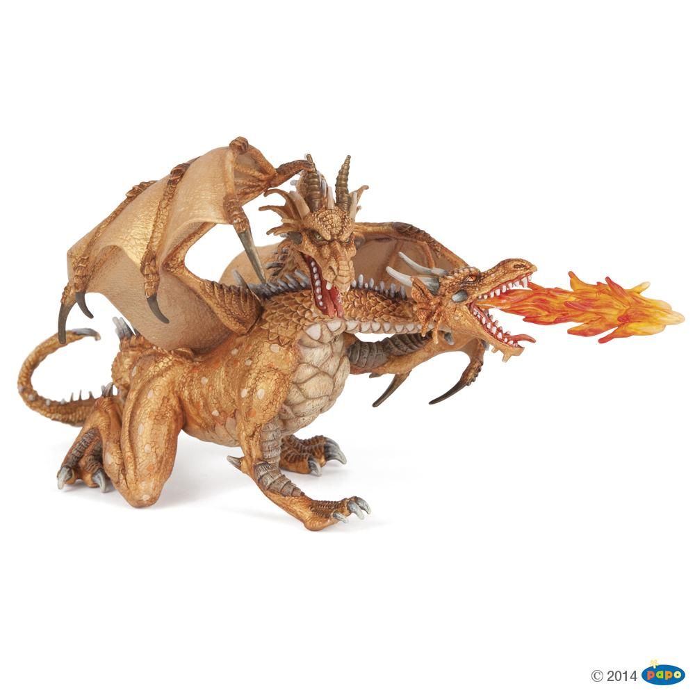 Dragon deux têtes or, Figurine du Monde Fantastique Papo