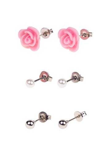 [SOU_103481] Boucles d'oreilles Hila 2 Roses + 2 Nacres + 2 Argentées