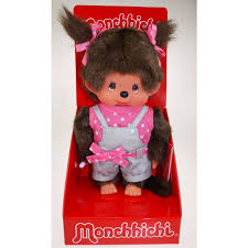 [OKU_335200790] Monchhichi 20cm fille salopette grise et t-shirt rose