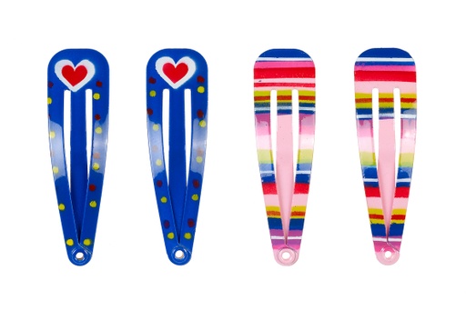 [SOU_3086] Hair clip Dana 2xstripe/2xhearts blue ( 4pcs/card) (6cards)
