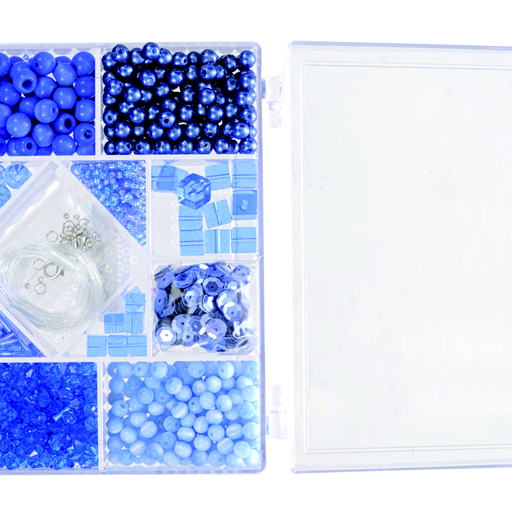 [EGM_630302] Perles Bleues dans Une Boite Rectangulaire (14 X 10 X 3 cm)